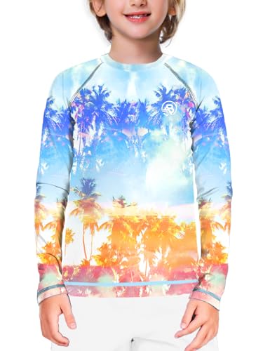 Image of AOBUTE Unisex Kids Rash Guard Long Sleeve SPF 50+ Sun Shirt UV Protection Swim Shirts 3-12 Years