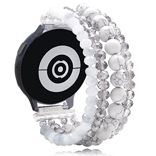 KAI Top Beaded Bracelet Compatible with Samsung Galaxy Watch 7 6 5 4 Band 40mm 44mm/Watch 6 Classic 43mm 47mm/Watch 5 Pro 45mm/Watch 4 Classic/Active 2 Band, 20mm Elastic Stretchy Wristband for Women
