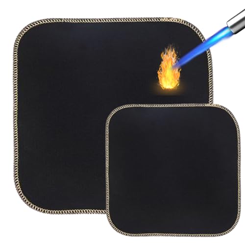 Nizirioo 2 pièces Tapis Ignifuge: 45 x 45 cm, 25 x 25 cm, Tapis Coupe-Feu, Tapis Barbecue Sol Exterieur, Feutre de Carbone Ignifuge Mat, pour Barbecue de Camping, Pelouse (Noir)