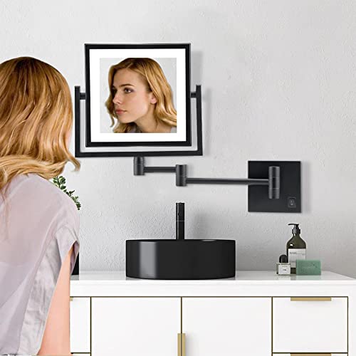 Ryoojnm Wall Mounted Makeup Mirror With Lights,8 Inch Double Sided Led 1X/3X Magnifying Vanity Mirror,Extendable Arm Shaving Mirror For Bathroom(360° Swivel,Powered By Plug) #TOP4