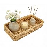 Bandeja de Mimbre Vietnamita Tejida a Mano Juego de Bandejas Rectangular para Exhibición de Refrigerios para Organización del Hogar Y Exhibición(21 * 11 * 4)