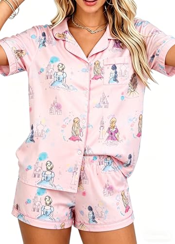 MYHALF Satin Pajamas Set for Women Button Down 2 Piece Lounge Pjs Lightweight Summer Sleepwear V Neck Short Sleeve Loungewear