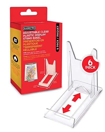 EVORETRO Display Stand - Plate Stand - 6-Pack Adjustable Acrylic Stand Compatible with TCG, Slab, Sports Cards, Comic Books, Books, Video Game Cases, and Picture Stand. Durable Clear Mini Easel Stand