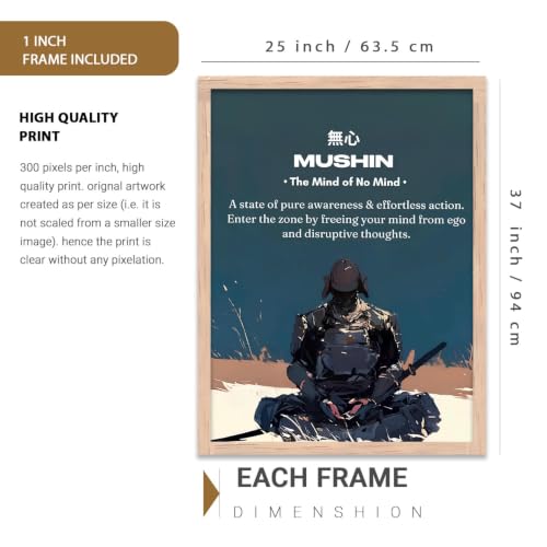 Image of kotart Japanese Samurai Motivational Art Framed Posters for Living Room Bedroom Gaming Room Studio | Aesthetic Japanese Theme Samurai Poster with Frames Wall Decor Set Of 3 (35x37 Inch)