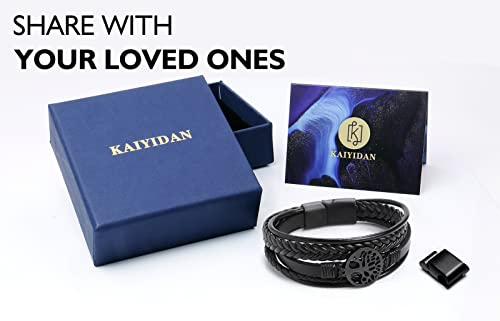 Kaiyidan Genuine Leathher Bracelet, Beaded Leather Bracelet,Handmade Bracelet,Braided Bracelet,Stainless Steel Adjustlet Bracelet,Tiger Eye Stone Bracelet,Onyx Lava Rock Tree Of Life Black Bracelet #TOP7