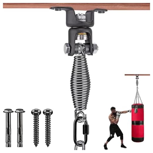 BeneLabel 360° Swivel Heavy Bag Ceiling Hanger with Spring 220 LBs Capacity Punching Bag Mount Spring Boxing Bag Hardware Bracket with Carabiner
