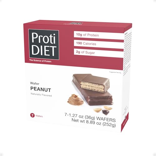 ProtiDIET Protein Wafer Bars, Peanut Butter, Low Sugar Crispy Snack - 7 ct
