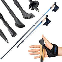 ATTRAC Bastoncini nordic walking con sistema telescopico, anti-shock e »Click & Go« dei guantini - Impugnatura in sughero + PDF workout (Blu)