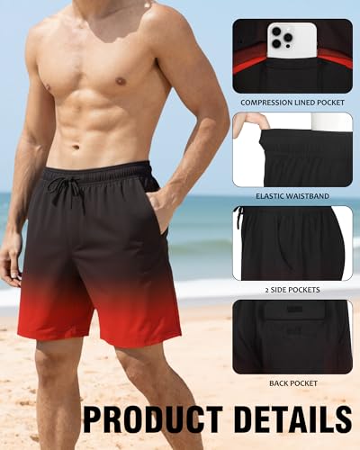 Image of Mens Swim Trunks with Compression Liner 2 in 1 Quick Dry Swimming Shorts Swimwear Bathing Suits with Pockets