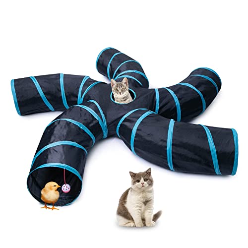 Cat Tunnel, Cat Toys S-Shaped Pet Tunnels, Cat Play Tent Interactive Toy Maze Cat House with Balls Cat Tunnels for Indoor Cats Kitten Puppy Rabbit Guinea Pig (5-Way)