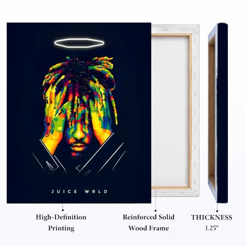 Image of Juice WRLD Canvas Wall Art, Rapper Collage Poster Print, Hip Hop Music Artwork for Bedroom Studio Gaming Room Decor, Vibrant Album Cover Picture Print Framed Music Wall Painting 20X24 inch