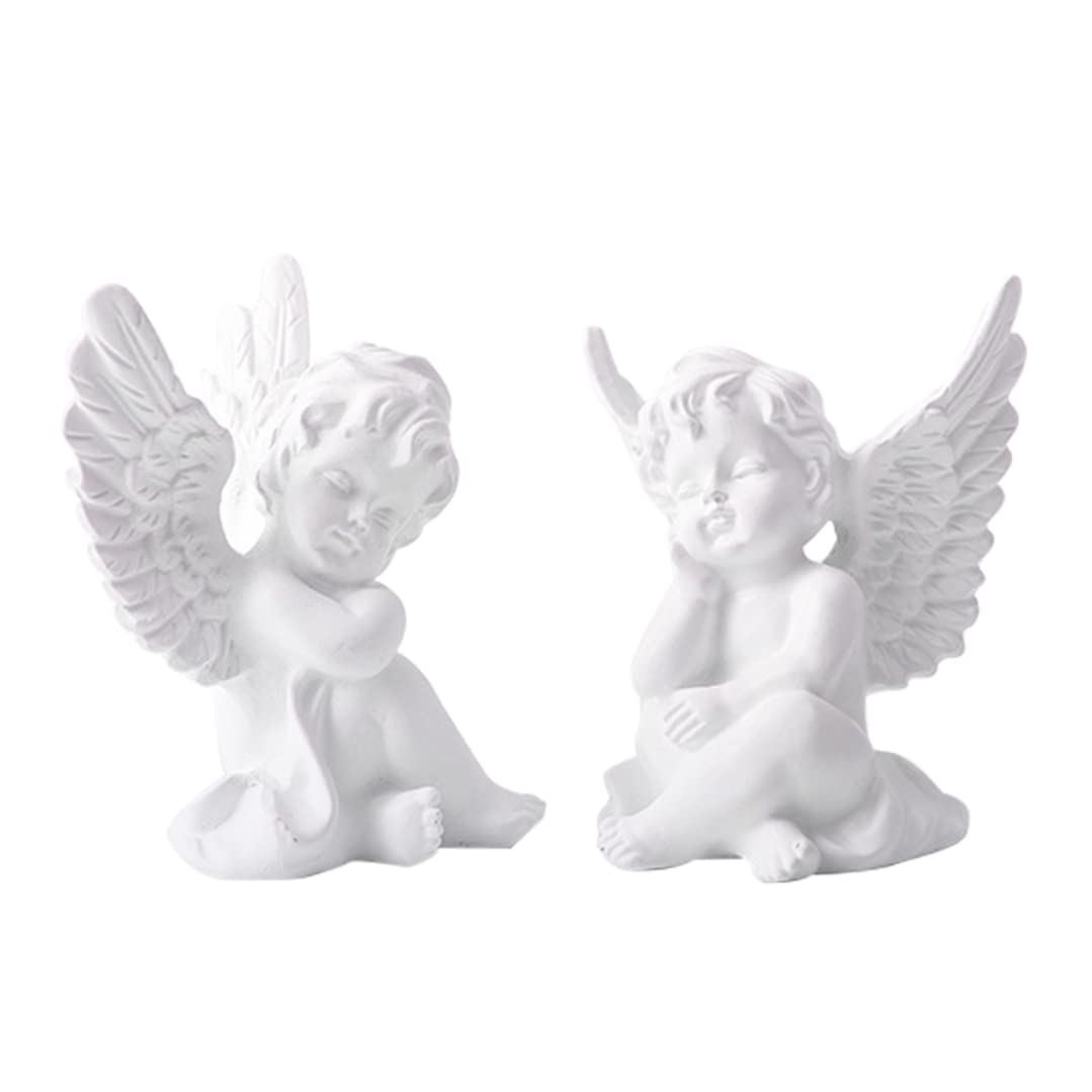 Wedhapy Cherubs Sculpture Cherub Resin Statue Sculpture Decorative Baby Angel Figure Garden Miniature White 2PCS