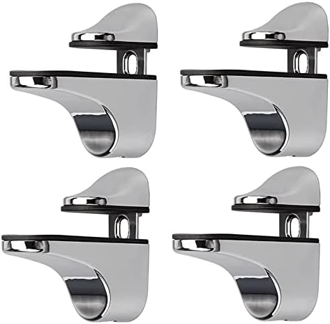 Adjustable Glass Shelf Bracket, Qikuver Adjustable Wood/Glass Shelf Bracket Wall Mount, Polished Chrome, 4 Pack, for 2-23 mm Thickness Shelf (A)
