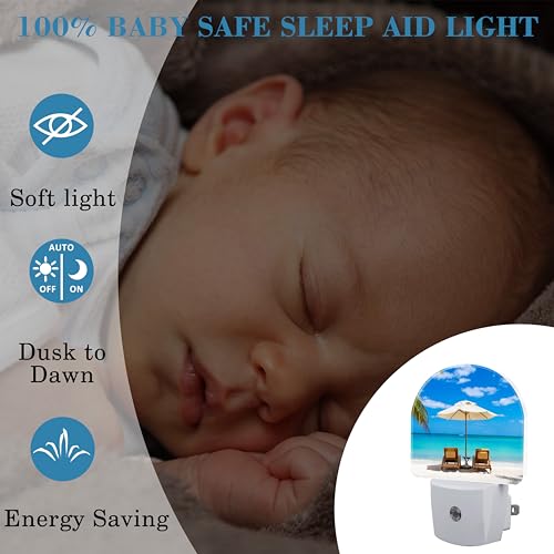Image of Deckchairs on The Beach Night Light Plug into Wall with Dusk to Dawn Sensor Cute Nightlight for Kid Girls Boys Women Men Room Decor, Hallway, Kitchen, Bathroom, Nursery, Stairs