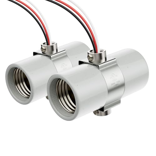 DiCUNO Dual Bulb Socket UL Listed Porcelain Medium Base E26 Double Light Socket E26 Twin Light Fixture with 1/8 IP Bushing Strap and 11.8 inch Leads Dual Head Incandescent Lampholder 2 Pack