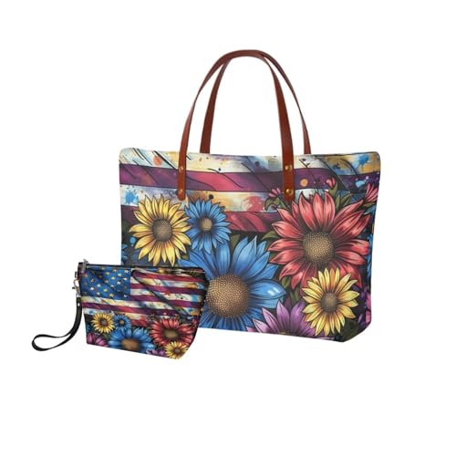 Image of 2PCS Tote Bag for Women Top Handle Purse with Wallet, Hobo Bag Tote Shoulder Bag with PU Cosmetic Bag