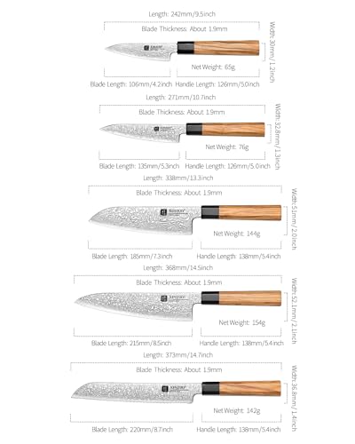 XINZUO-5-Pieces-Kitchen-Knife-Set-without-Block-Hand-Forged-67-Layers-Damascus-Steel-Professional-Chef-Knife-Set-Ultra-SharpOlive-Wood-Octagonal-Handle-Gift-Box
