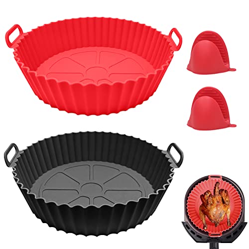 2 Piezas Olla de Silicona para Freidora de Aire, Reutilizables Molde Silicona Freidora de Aire, Cesta Slicona Freidora Aire, Accesorios Freidora de Aire, para Freidora de Aire, Horno y Microonda Cover