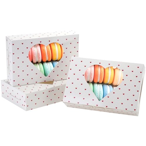 Bssay 24 Pack Cookie Boxes, 8x5.3x2 inches Valentine's Treat Boxes With Window for Desserts, Pastries, Cakes, Muffins, Donut, Chocolate, Strawberry and Valentine's Day (White Love)