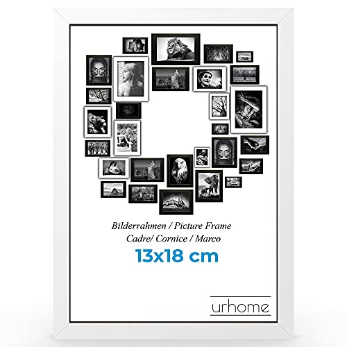 Urhome Cadre photo 13 x 18 cm en bois Abachi blanc avec pied et vitre en plastique - Cadre photo Ayous pour images, reproductions, photos, peintures, photos à poser Cover