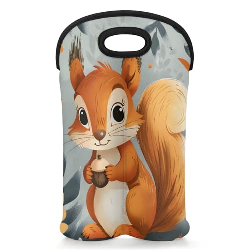GzLeyigou 2 Bottles Squirrel Fall Wine Bag Sleeve Totes Neoprene Protective Wine Carrier Bag for Wine,Water, Champagne, Beer, Baby Bottles,Gift 14.5 x 10 Inches