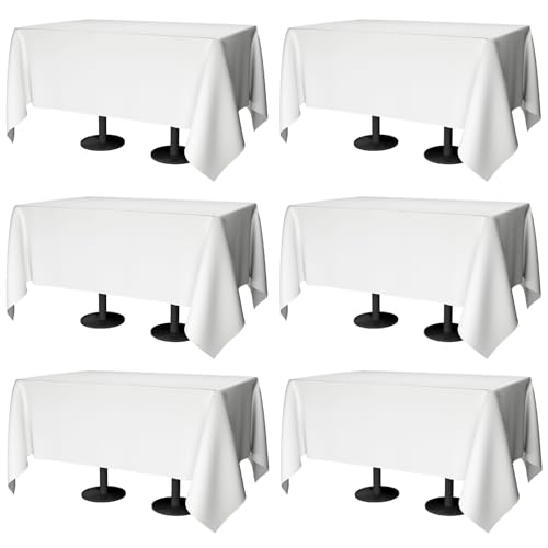 Winwingo 70x120 Table Cloth - 6 Pack Rectangular White Washable Stain and Wrinkle Resistant Polyester Table Cover for Dining Tables, Various Parties and Camping (White)
