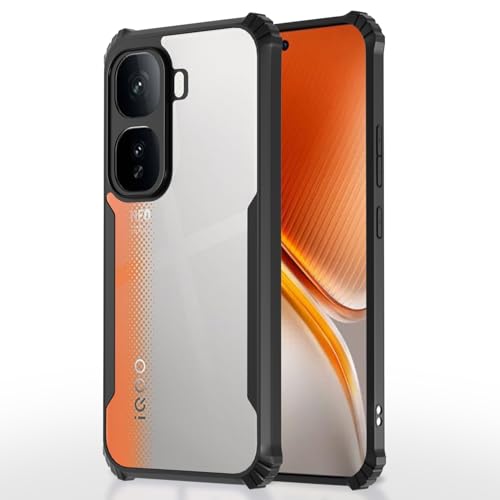 Image of Pikkme Crystal Clear Transparent Back Cover | Ultra Hyrbid | Full Camera Protection | Raised Edge | Bumper Case for iQOO Neo 10 5G (Black)