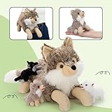 MorisMos liegend Wolf Kuscheltier XXL, 50cm riesen groß Plüschtier Wolf mit 3 Baby, PlüschWolf Stofftier Weich Spielzeug, Geburtstag Geschenk für Kinder