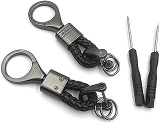 BuxiuGK 2 Piece Braided PU Leather Keychain Strap Keyring with Zinc Alloy for Car Office Home Keys