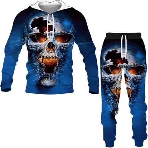 lFTEGUFKXS Survêtement de sport pour homme - Motif têtes de mort - Style gothique punk rockwear - Pantalon de sport - Sweat à capuche, Survêtement de sport 9, XXL