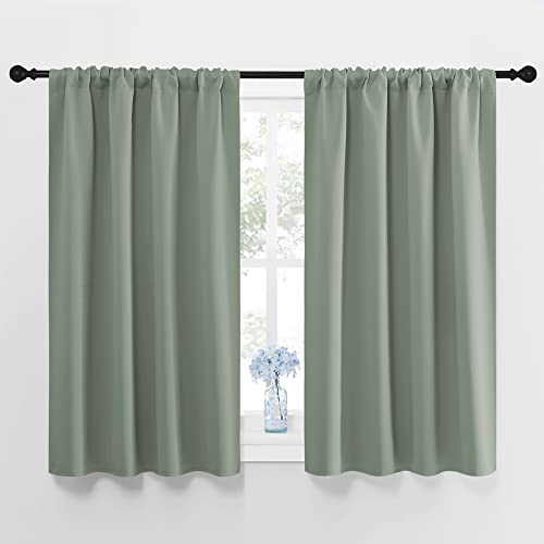 NICETOWN Window Curtains Blackout Drapes - Thermal Insulated Solid Rod Pocket Blackout Curtains/Draperies for Living Room (Sage Green, One Pair, 42 by