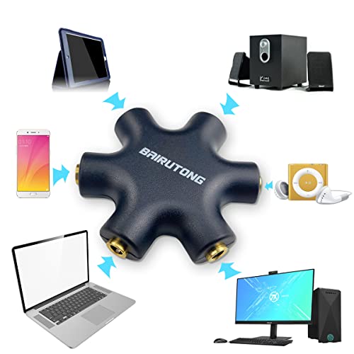 Image of 5-Jack Multi Headphone Audio Splitter, 3.5mm Stereo Cable 20cm & 100cm, 5-Pack
