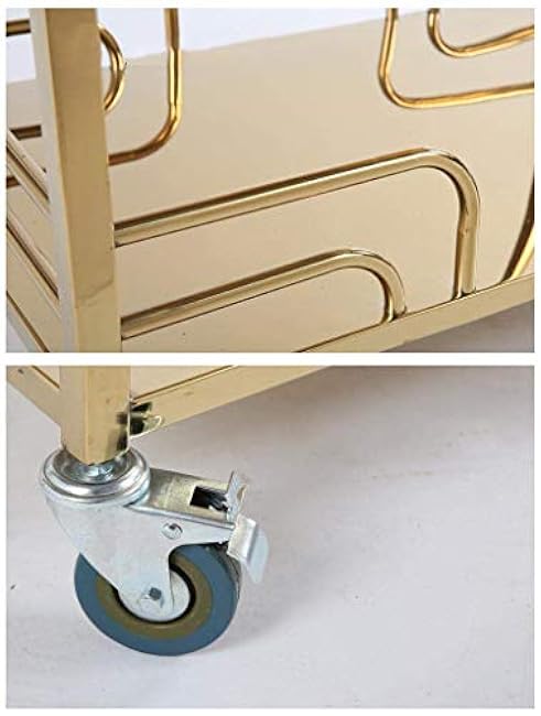 Titanium Stainless Steel Serving Cart Mobile Hotel Dessert Trolley Beauty Service Utility Cart Portable Tea Cart Kitchen Storage Rack for Restaurants and Events-4P75H1HM