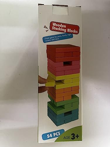 Coogam Wooden Blocks Stacking Game with Storage Bag, Colorful Toppling Tower Building Blocks Balancing Puzzles Toys Learning Educational Sorting Family Games Montessori Toys Gifts for Kids 8