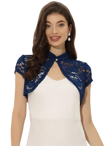 Image of Allegra K Women's Lace Cardigan Stand Collar Short Elegant Shrug Open Front Cropped Bolero Cardigan