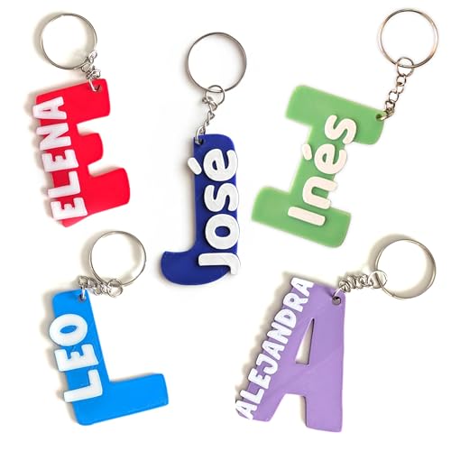 Genérico Pack Llaveros Personalizados con Inicial y Nombre – Llaveros Infantiles Personalizados con Colores a Elegir – Regalo para Cumpleaños, Comunión, Bautizo o Colegios