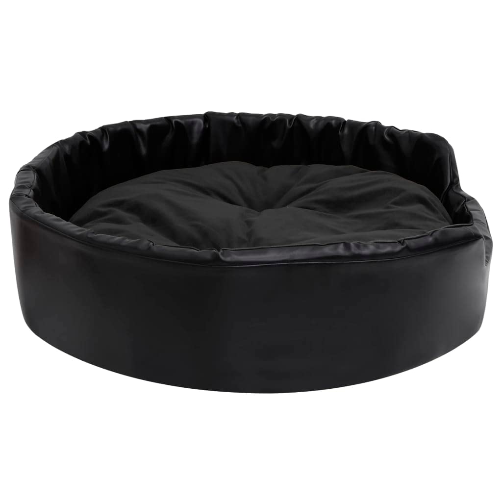 Hundebett schwarz 90x79x20 cm aus Plüsch und Kunstleder, rutschfestes Hundebett Kissen Körbchen Sofa Matratze für Haustier Schlafplatz, waschbar, pflegeleicht