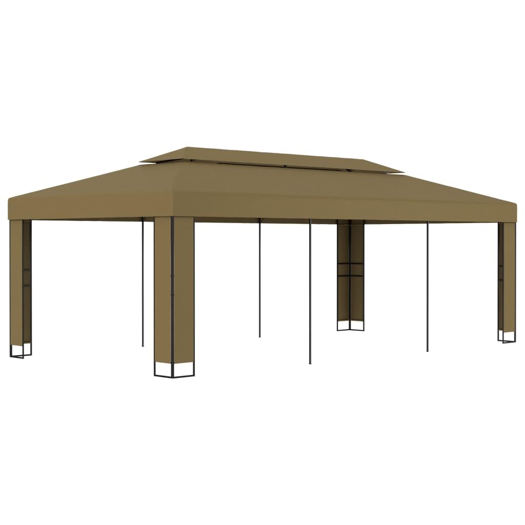 Pawilon z podwójnym dachem, 3 x 6 m, kolor taupe, poliester 180 g/m², malowany proszkowo, namiot ogrodowy z powłoką UV, wodoszczelny i wiatroszczelny, do użytku na zewnątrz, do ogrodu, na