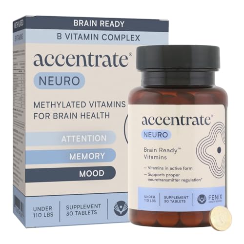 Accentrate Brain Supplement for Focus Attention Mood | Complete Vitamin B Complex | Brain Health | Methylated Multivitamin w/L-Methylfolate (5-MTHF) Cofactors Methyl-B12 & P5P | MTHFR Supplement