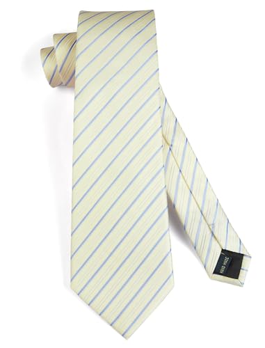 Image of HISDERN Mens Ties Set Stripe Plaid Ties for Men and Pocket Square Cufflinks Formal Silk Necktie Wedding Business