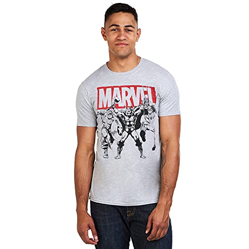 Marvel Men's Trio Heroes T Shirt, Grey (Grey Marl Spo), M UK