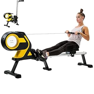 Rowing Machine, Merax Foldable Magnetic Rower Machine with Extended Slide Rail, 14 Levels of Quiet Resistance, Max 330lb Weight Capacity, Rowing Machine Rower with LCD Monitor for Home Use