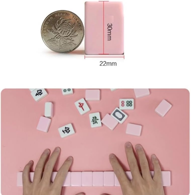30mm 1.18" Pink Mahjong Table Game 144pcs Outdoor Travel Portable Mini Mahjong Dormitory Small Hand Rubbing Household Medium Play Game with Portable Travel Handbag with Table Cover