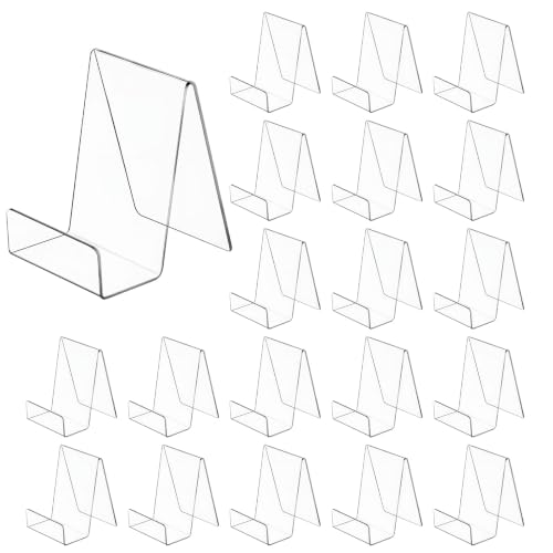 SHENLIU 20 Pack Clear Book Stand 3x4 Inch Acrylic Easel Stand Book Display Holder Display Stands for Album CD Music Sheets Plate Artworks Phone Tablet Magazine Postcard