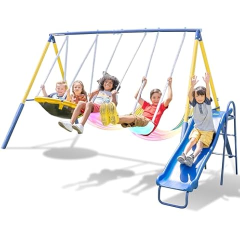 Sportspower Starlight Metal Swing Set with LED Swings, Saucer Swing and 5ft Slide Cover