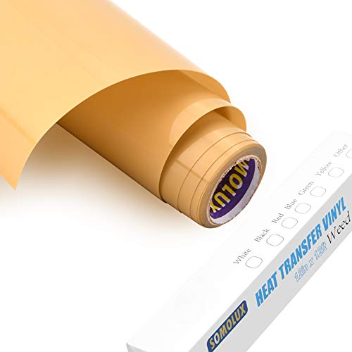 SOMOLUX Iron-on HTV Vinyl 12inch x12feet Heat Transfer Vinyl Roll Easy to Cut & Weed Iron on Vinyl Heat Press, DIY Design for T-Shirts ï¼ˆAntique Goldï¼‰