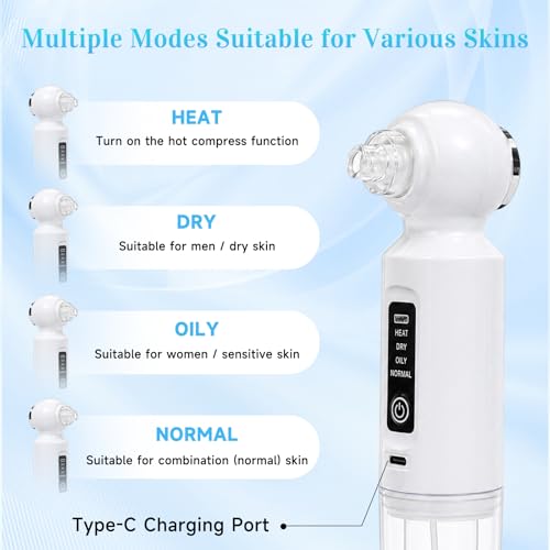 Blackhead Remover Vacuum with 46° Warm Compress-Smart Water-Oxygen Hydration Mode, 6 Heads Facial Vacuum Pore Cleaner, 3-Level Pore Vacuum Blackhead Suction Remover for Blackheads, USB-C - Image 3