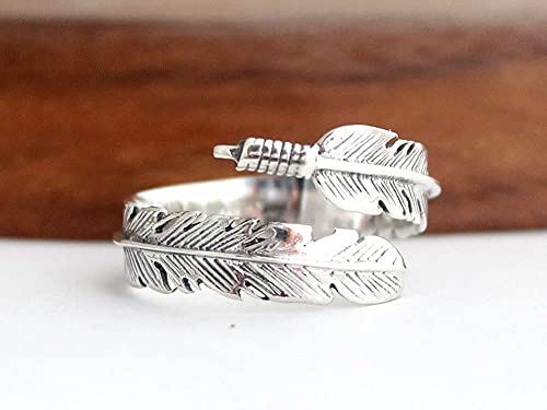 COSUMOSU 925 Sterling Silver Feather Ring Adjustable2