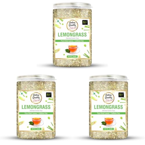 Image of Online Quality Store Lemongrass Herbal Tea - 100g | Lemongrass Tea Leaves | Herbal Green Tea Mason Jar (Pack of 3)