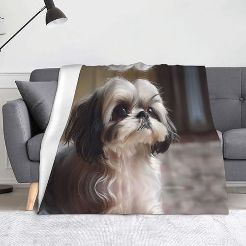 WZYWHJ Shih Tzu Flanelldecken mit Hundemuster sind super weich, warm und leicht, geeignet für Sofas und Betten